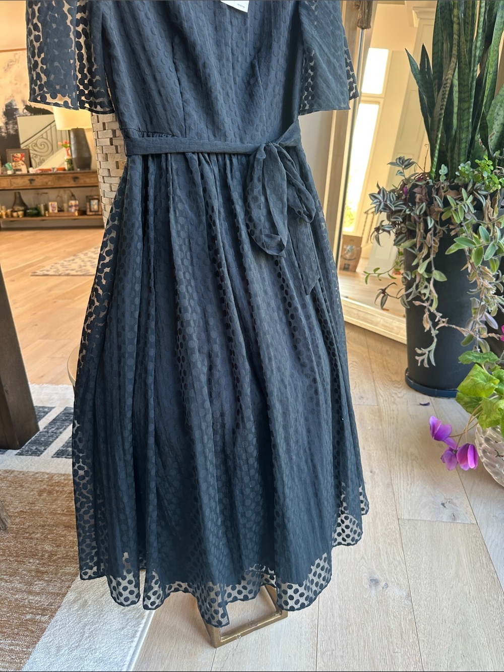 kate spade Black Dot-Overlay Fit-and-Flare Midi Dress - Picture 4 of 5